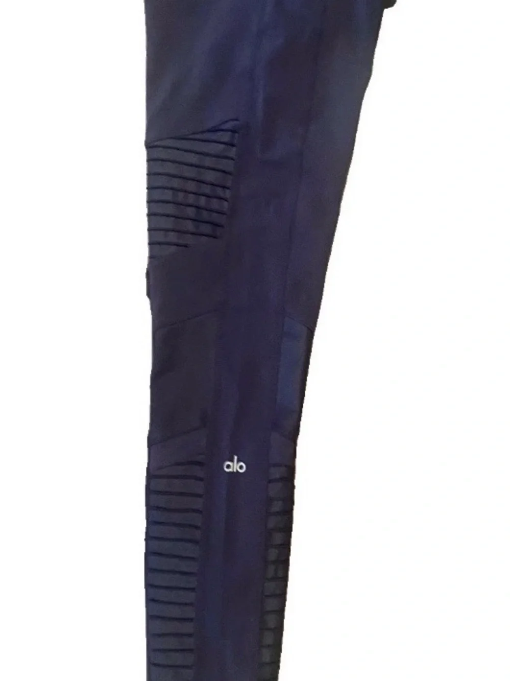 ALO Yoga High-Waist Moto Leggings Women's M Rich Navy Blue Ribbed Mesh Pant